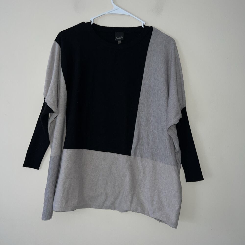 Aaeda Crew Neck Sweater Pullover Black Gray Black Oversized Top No Size Tag L XL